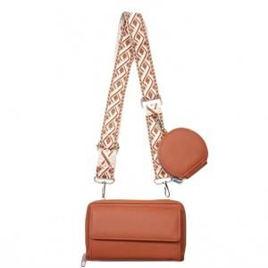 NEW DANI & EM lucy patterned strap crossbody bag in cognac